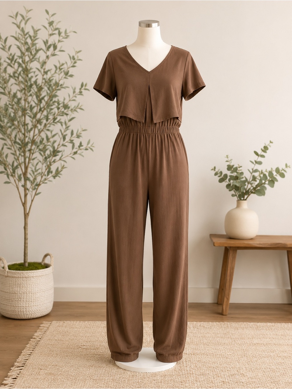 Sienna Sky Brown Jumpsuit Relaxed Fit